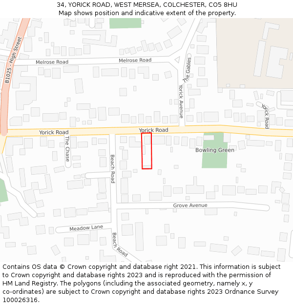 34, YORICK ROAD, WEST MERSEA, COLCHESTER, CO5 8HU: Location map and indicative extent of plot