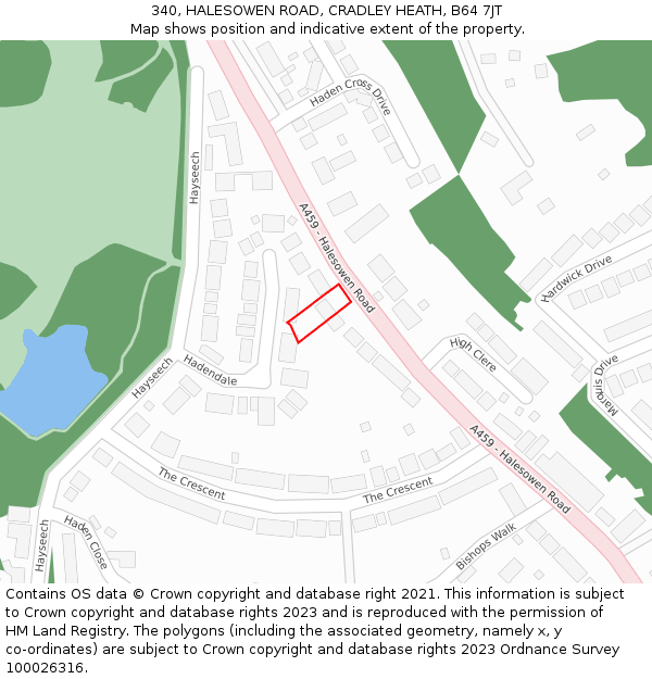 340, HALESOWEN ROAD, CRADLEY HEATH, B64 7JT: Location map and indicative extent of plot