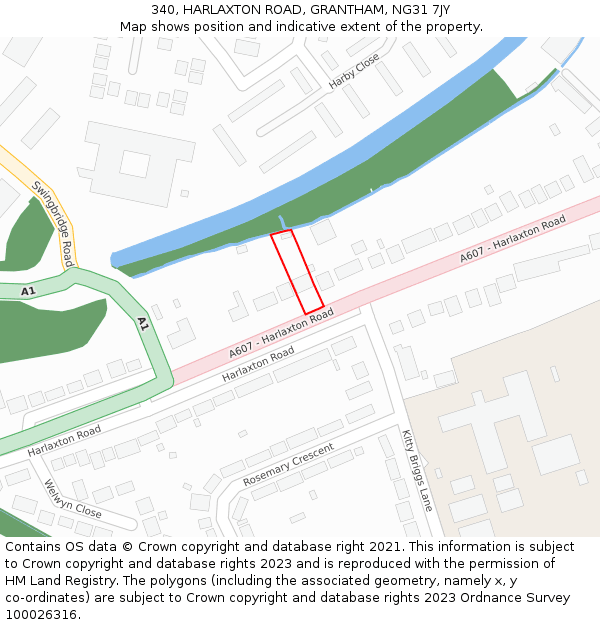 340, HARLAXTON ROAD, GRANTHAM, NG31 7JY: Location map and indicative extent of plot