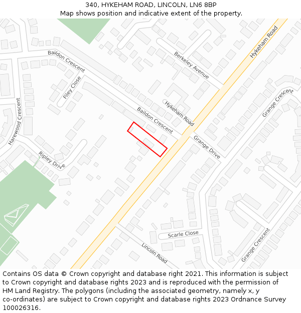 340, HYKEHAM ROAD, LINCOLN, LN6 8BP: Location map and indicative extent of plot