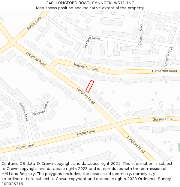 340, LONGFORD ROAD, CANNOCK, WS11 1NG: Location map and indicative extent of plot