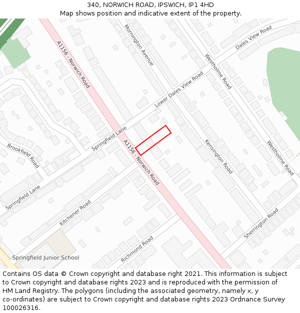 340, NORWICH ROAD, IPSWICH, IP1 4HD: Location map and indicative extent of plot