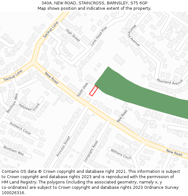 340A, NEW ROAD, STAINCROSS, BARNSLEY, S75 6GP: Location map and indicative extent of plot