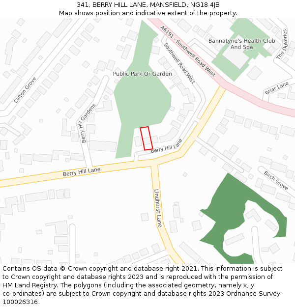 341, BERRY HILL LANE, MANSFIELD, NG18 4JB: Location map and indicative extent of plot