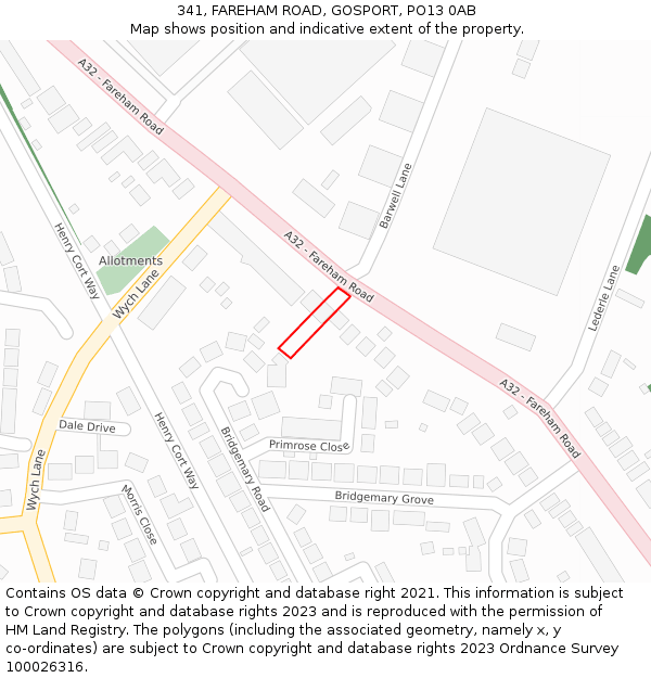 341, FAREHAM ROAD, GOSPORT, PO13 0AB: Location map and indicative extent of plot