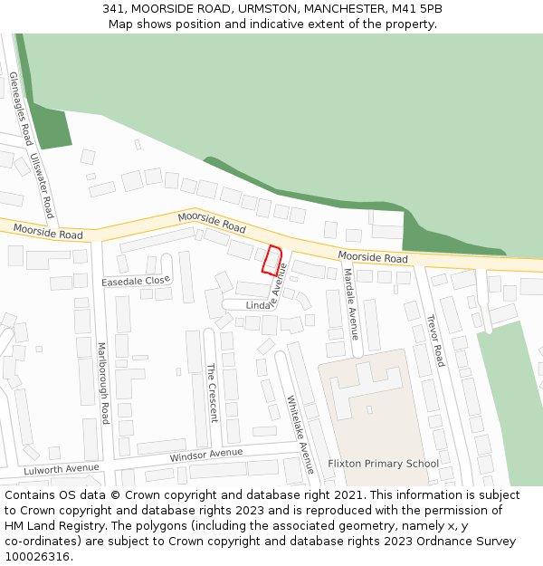 341, MOORSIDE ROAD, URMSTON, MANCHESTER, M41 5PB: Location map and indicative extent of plot