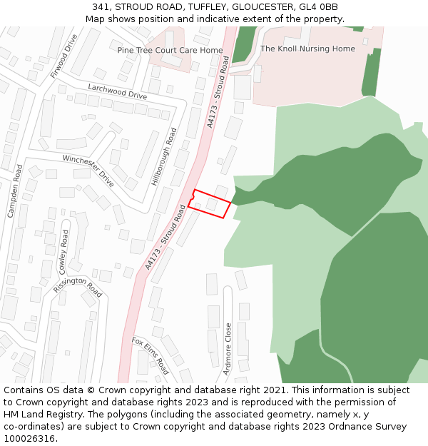 341, STROUD ROAD, TUFFLEY, GLOUCESTER, GL4 0BB: Location map and indicative extent of plot