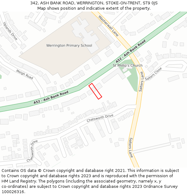 342, ASH BANK ROAD, WERRINGTON, STOKE-ON-TRENT, ST9 0JS: Location map and indicative extent of plot