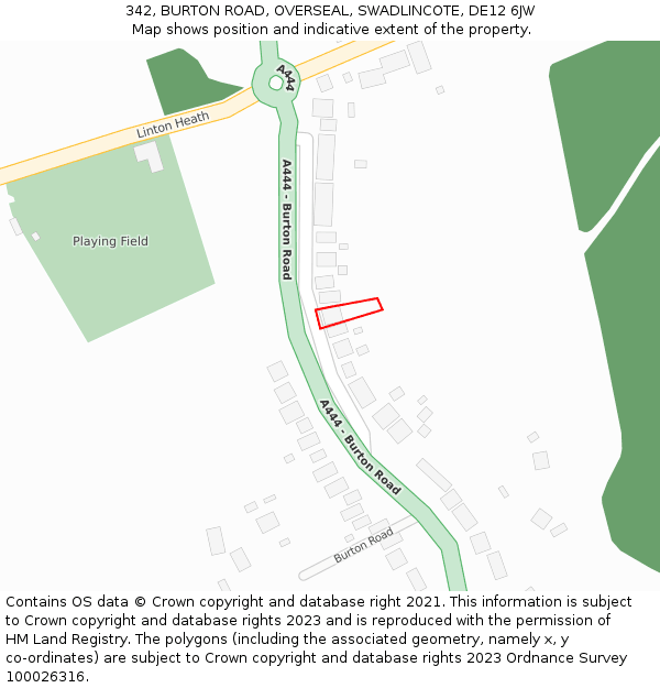 342, BURTON ROAD, OVERSEAL, SWADLINCOTE, DE12 6JW: Location map and indicative extent of plot