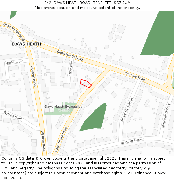 342, DAWS HEATH ROAD, BENFLEET, SS7 2UA: Location map and indicative extent of plot