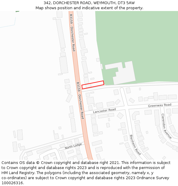 342, DORCHESTER ROAD, WEYMOUTH, DT3 5AW: Location map and indicative extent of plot