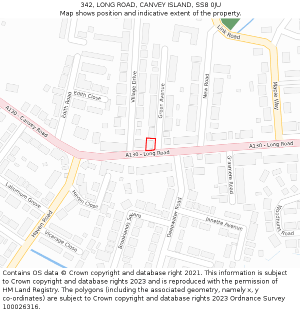 342, LONG ROAD, CANVEY ISLAND, SS8 0JU: Location map and indicative extent of plot