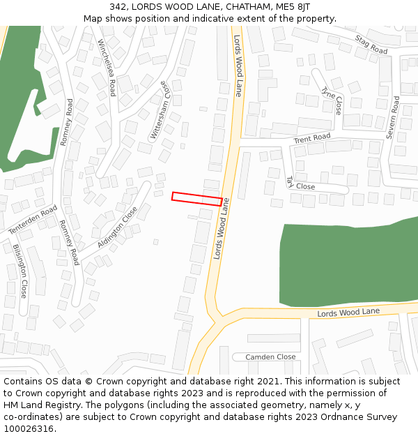 342, LORDS WOOD LANE, CHATHAM, ME5 8JT: Location map and indicative extent of plot