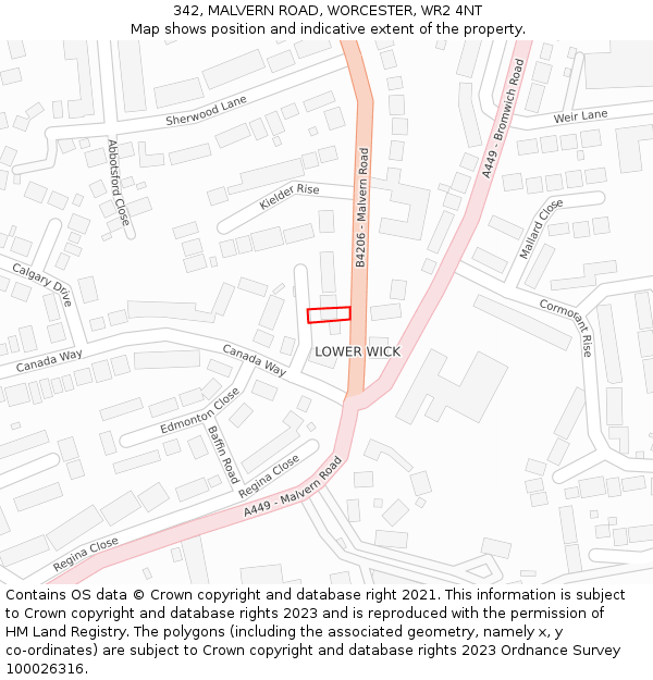 342, MALVERN ROAD, WORCESTER, WR2 4NT: Location map and indicative extent of plot