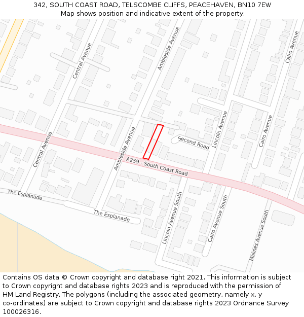 342, SOUTH COAST ROAD, TELSCOMBE CLIFFS, PEACEHAVEN, BN10 7EW: Location map and indicative extent of plot