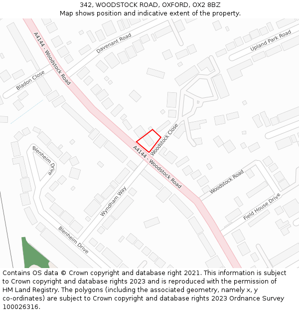 342, WOODSTOCK ROAD, OXFORD, OX2 8BZ: Location map and indicative extent of plot