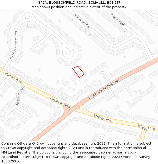 342A, BLOSSOMFIELD ROAD, SOLIHULL, B91 1TF: Location map and indicative extent of plot