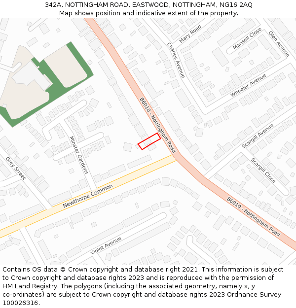 342A, NOTTINGHAM ROAD, EASTWOOD, NOTTINGHAM, NG16 2AQ: Location map and indicative extent of plot