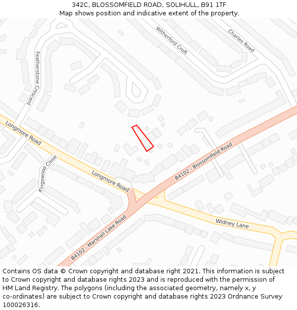 342C, BLOSSOMFIELD ROAD, SOLIHULL, B91 1TF: Location map and indicative extent of plot