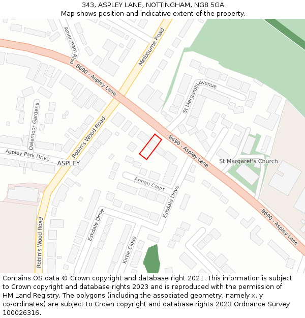 343, ASPLEY LANE, NOTTINGHAM, NG8 5GA: Location map and indicative extent of plot