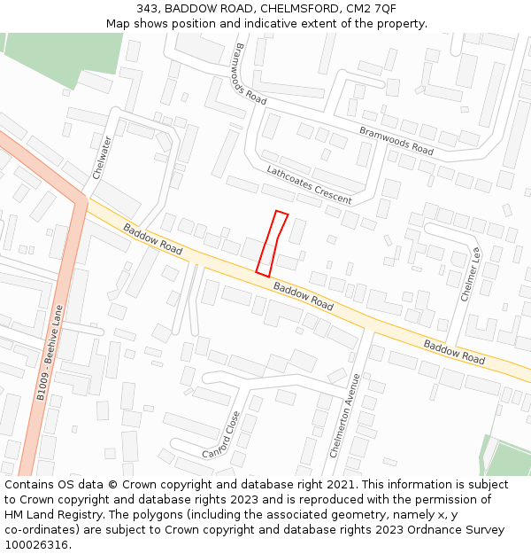 343, BADDOW ROAD, CHELMSFORD, CM2 7QF: Location map and indicative extent of plot