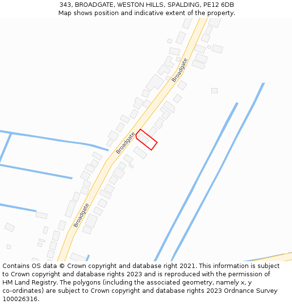 343, BROADGATE, WESTON HILLS, SPALDING, PE12 6DB: Location map and indicative extent of plot
