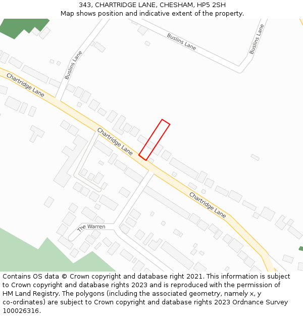 343, CHARTRIDGE LANE, CHESHAM, HP5 2SH: Location map and indicative extent of plot