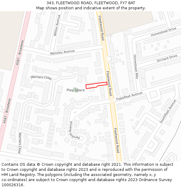 343, FLEETWOOD ROAD, FLEETWOOD, FY7 8AT: Location map and indicative extent of plot