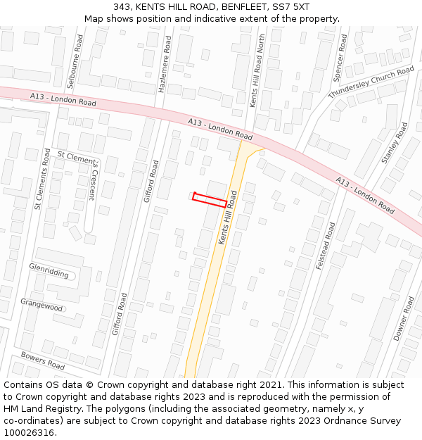 343, KENTS HILL ROAD, BENFLEET, SS7 5XT: Location map and indicative extent of plot