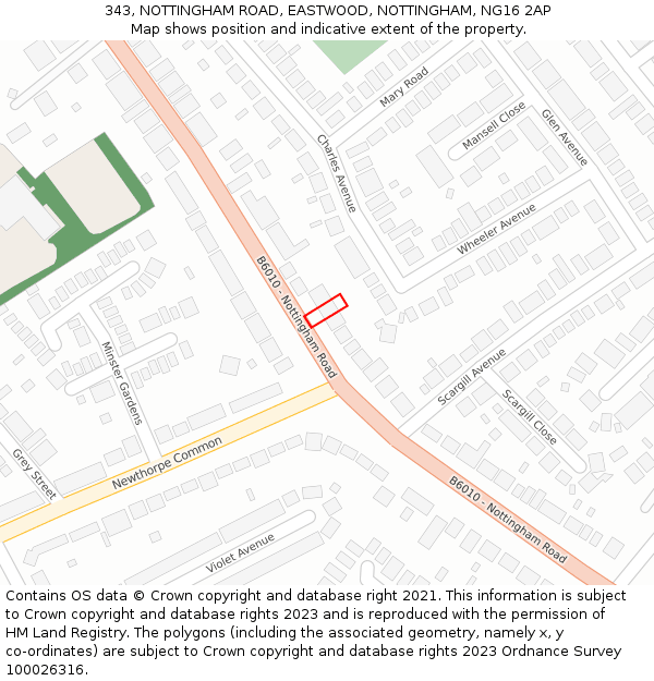 343, NOTTINGHAM ROAD, EASTWOOD, NOTTINGHAM, NG16 2AP: Location map and indicative extent of plot