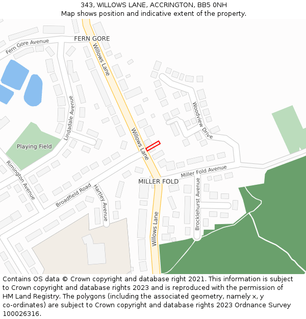 343, WILLOWS LANE, ACCRINGTON, BB5 0NH: Location map and indicative extent of plot