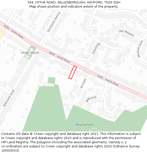 344, HYTHE ROAD, WILLESBOROUGH, ASHFORD, TN24 0QH: Location map and indicative extent of plot