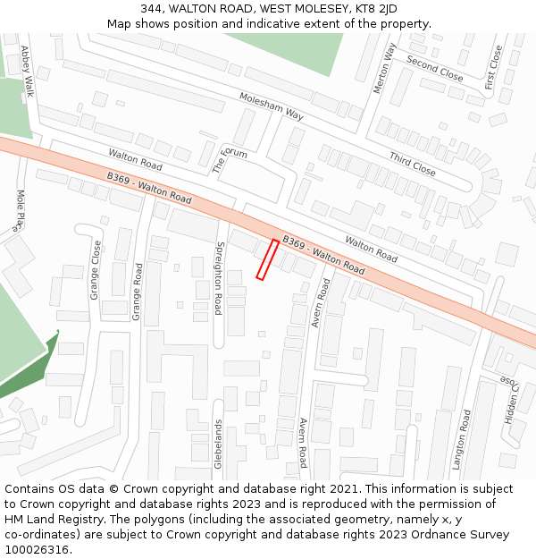 344, WALTON ROAD, WEST MOLESEY, KT8 2JD: Location map and indicative extent of plot