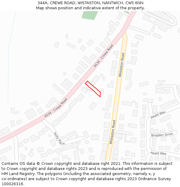 344A, CREWE ROAD, WISTASTON, NANTWICH, CW5 6NN: Location map and indicative extent of plot