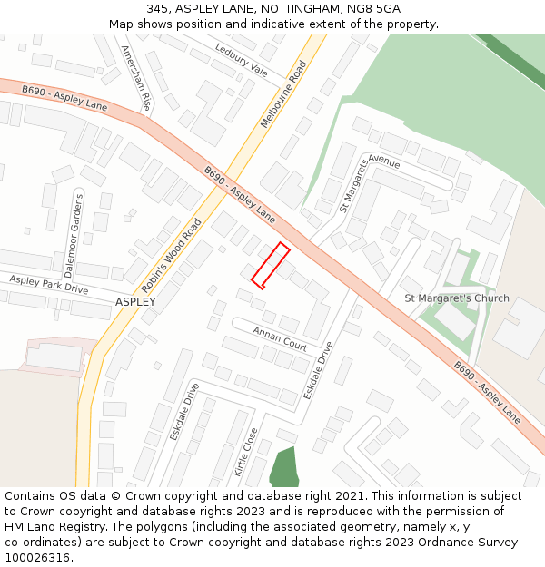 345, ASPLEY LANE, NOTTINGHAM, NG8 5GA: Location map and indicative extent of plot