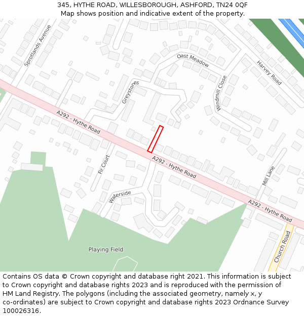 345, HYTHE ROAD, WILLESBOROUGH, ASHFORD, TN24 0QF: Location map and indicative extent of plot