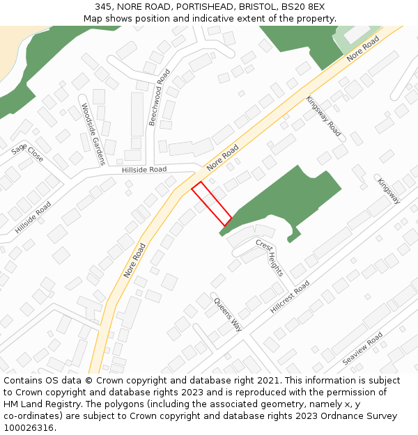 345, NORE ROAD, PORTISHEAD, BRISTOL, BS20 8EX: Location map and indicative extent of plot