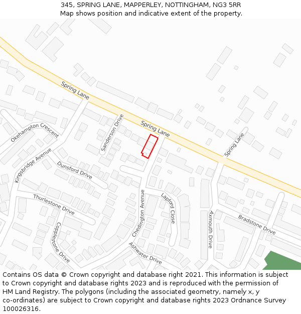 345, SPRING LANE, MAPPERLEY, NOTTINGHAM, NG3 5RR: Location map and indicative extent of plot