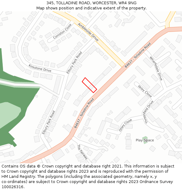 345, TOLLADINE ROAD, WORCESTER, WR4 9NG: Location map and indicative extent of plot