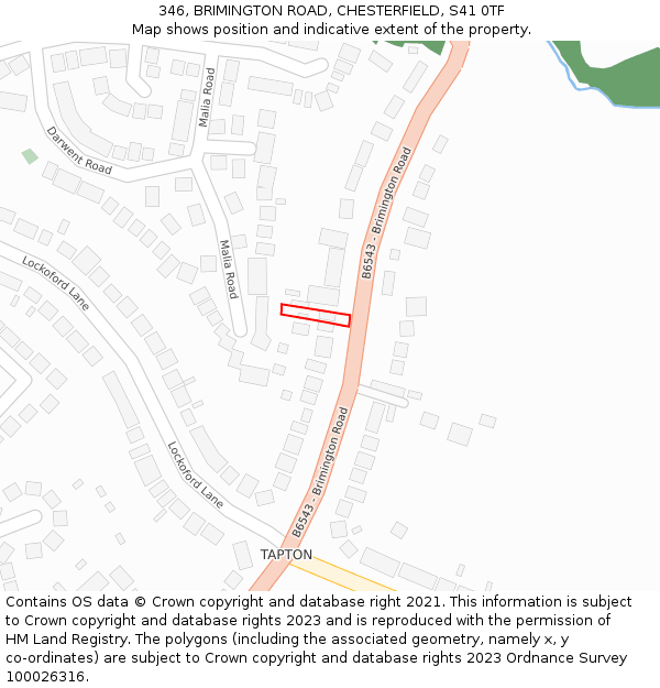 346, BRIMINGTON ROAD, CHESTERFIELD, S41 0TF: Location map and indicative extent of plot