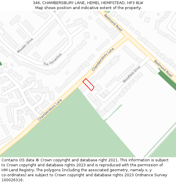 346, CHAMBERSBURY LANE, HEMEL HEMPSTEAD, HP3 8LW: Location map and indicative extent of plot