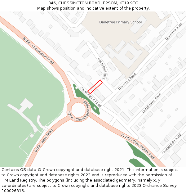 346, CHESSINGTON ROAD, EPSOM, KT19 9EG: Location map and indicative extent of plot