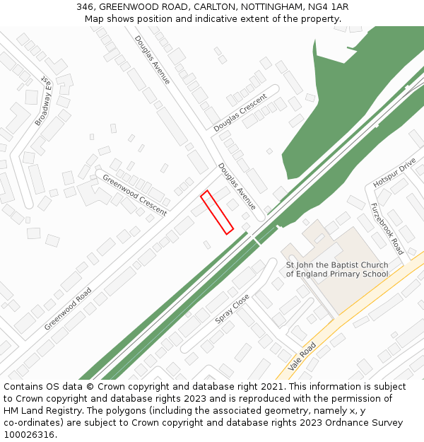 346, GREENWOOD ROAD, CARLTON, NOTTINGHAM, NG4 1AR: Location map and indicative extent of plot