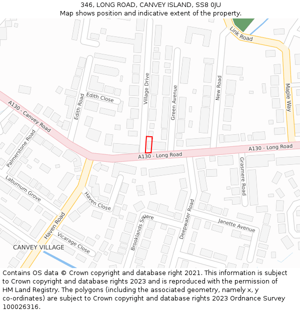 346, LONG ROAD, CANVEY ISLAND, SS8 0JU: Location map and indicative extent of plot