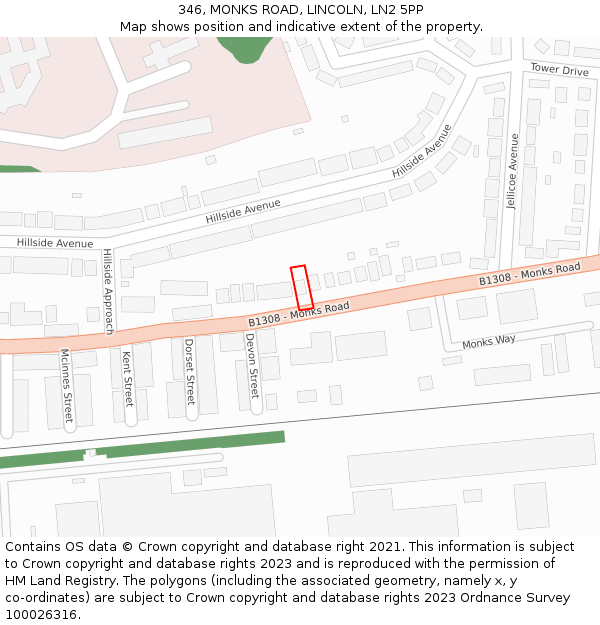 346, MONKS ROAD, LINCOLN, LN2 5PP: Location map and indicative extent of plot