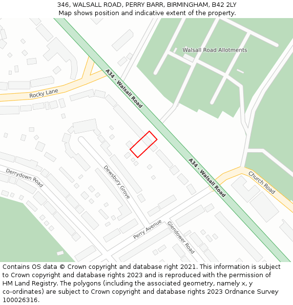 346, WALSALL ROAD, PERRY BARR, BIRMINGHAM, B42 2LY: Location map and indicative extent of plot