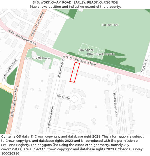 346, WOKINGHAM ROAD, EARLEY, READING, RG6 7DE: Location map and indicative extent of plot