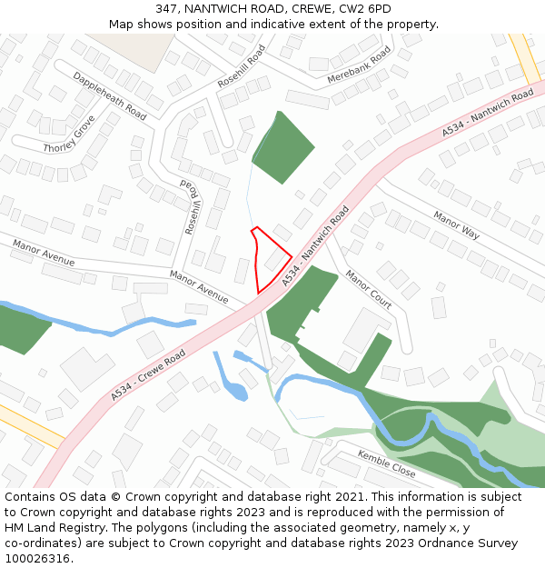 347, NANTWICH ROAD, CREWE, CW2 6PD: Location map and indicative extent of plot