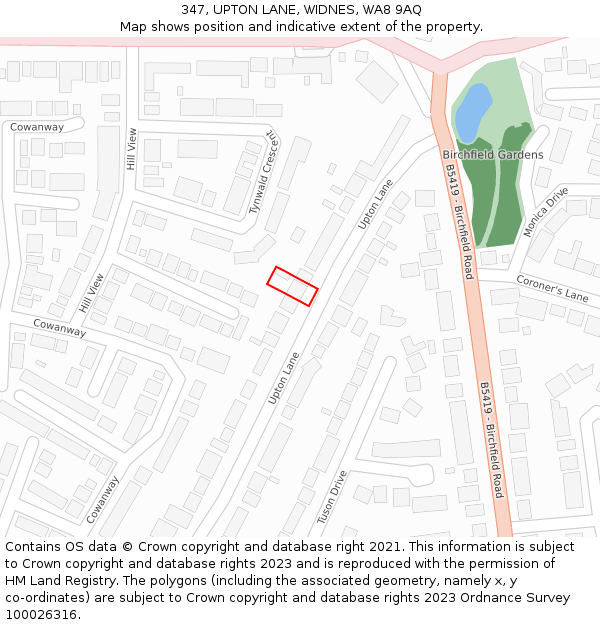 347, UPTON LANE, WIDNES, WA8 9AQ: Location map and indicative extent of plot