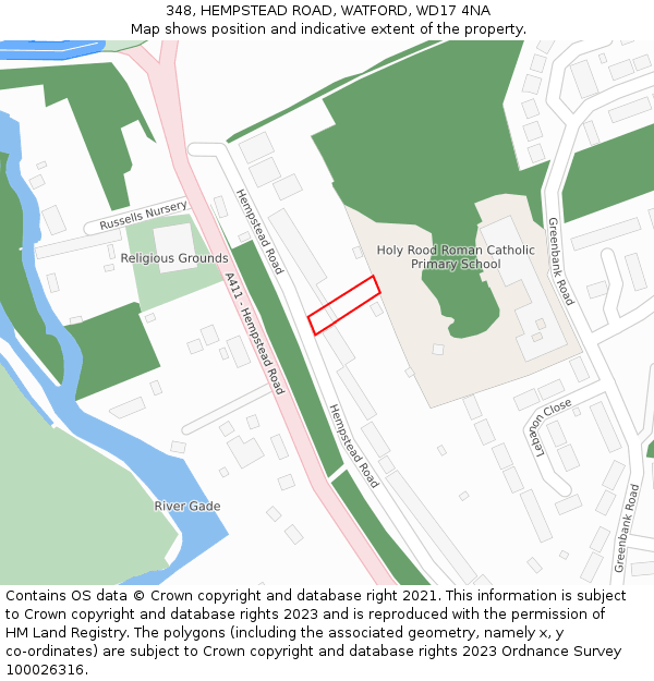 348, HEMPSTEAD ROAD, WATFORD, WD17 4NA: Location map and indicative extent of plot